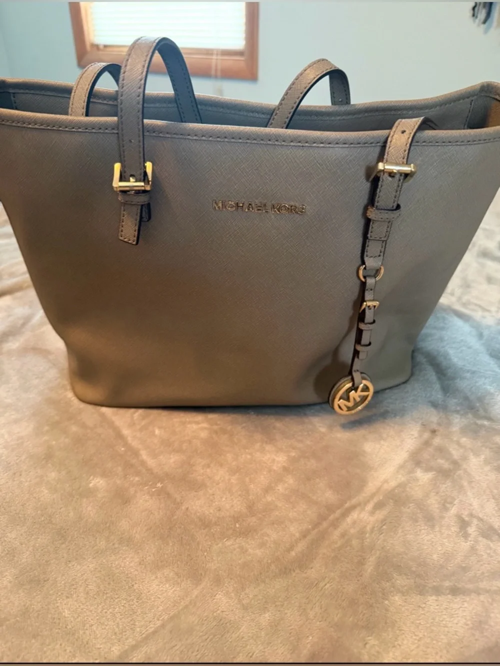 Michael Kors Jet Set Tote Taupe Saffiano Leather Large Work Bag Neutral - Picture 2 of 5